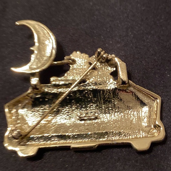 Adorable Vintage AJC “Lovers Lane” Cats in Coupe Under the Moon Brooch Pin - Picture 4 of 4